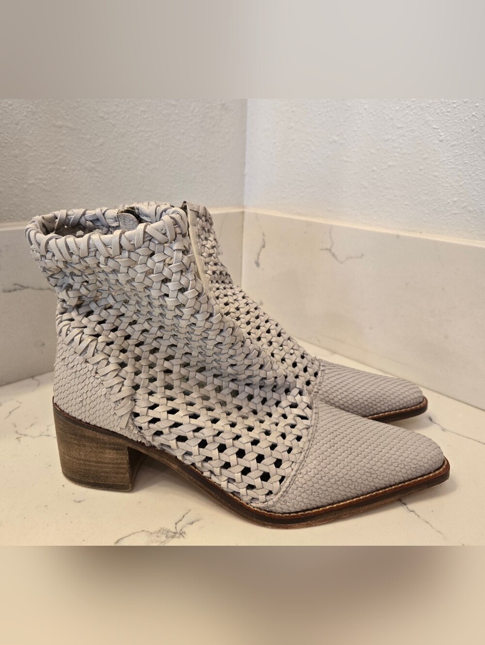 Free People In The Loop Womens Braided Leather Ankle Booties Light Gray Size 38